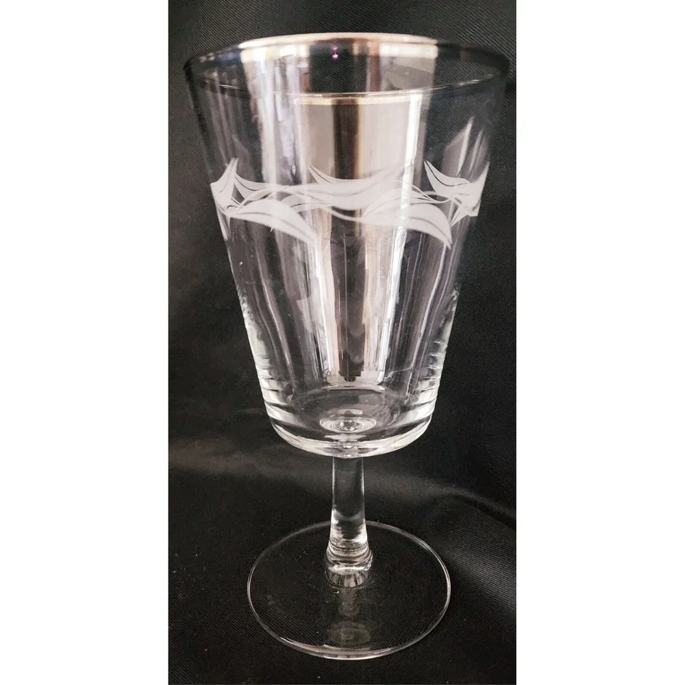 Vtg Platinum Rimmed Laurel Willow Etched Crystal France Glasses 2 Stem 3 Without
